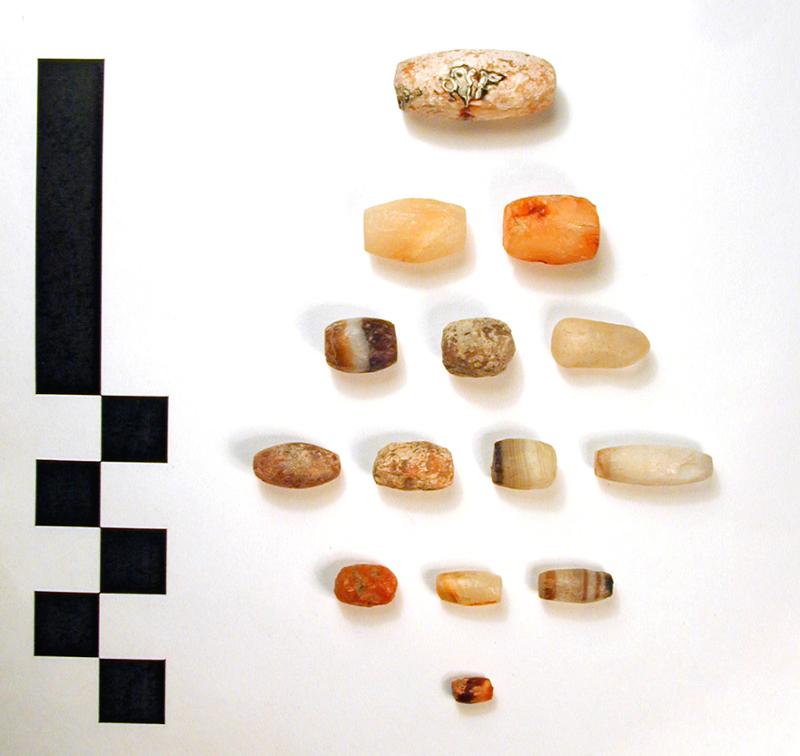 Originally identified as a collection of unfinished beads, the set of weights is grouped in its representative units following an additive sequence of fractions of the ancient shekel.  Museum Object Number: 92-4-249