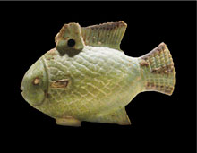 The Penn Museum’s new Culinary Expeditions self-guided tour showcases ten food-related objects in the galleries, including a green faience tilapia-shaped rattle from ancient Egypt (object no. # E13005 Photo: Penn Museum).