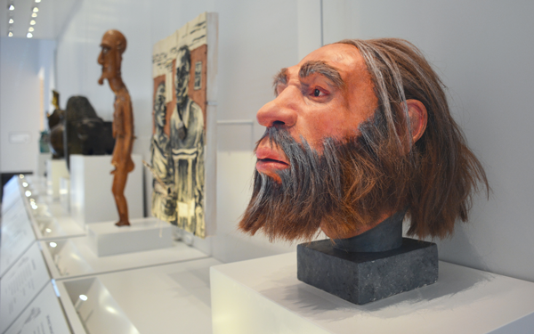 A reconstruction of a Neanderthal head.
