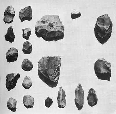 A typical collection of mixed flints, mostly projectile points and scraper s associated on the surface with Late Roman pottery.