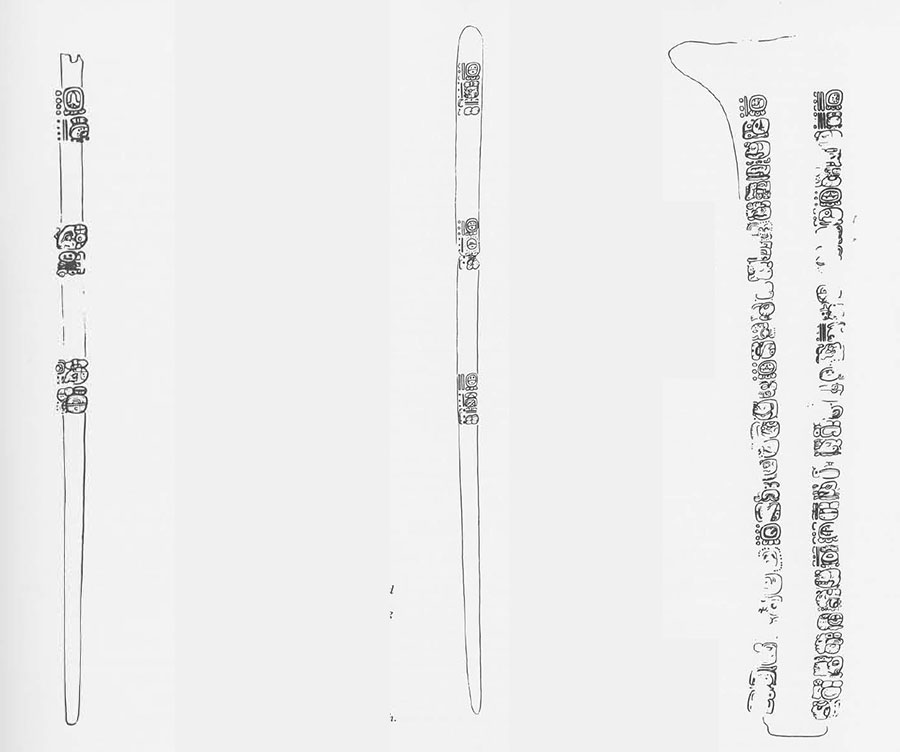 Drawings of bone awls with carvings.