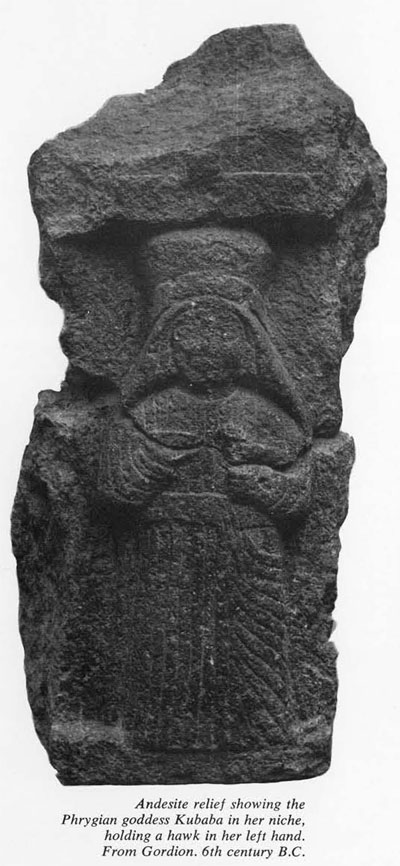 Andesite relief showing the Phyrian goddess Kubaba in her niche, holding a a hawk, in her left hand. From Gordion. 6th century B.C.