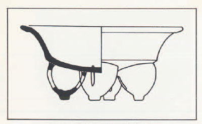 Cross section sketch of inside and outside decoration of a legged bowl.