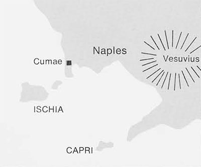 Map of the coast around Naples and Vesuvius.