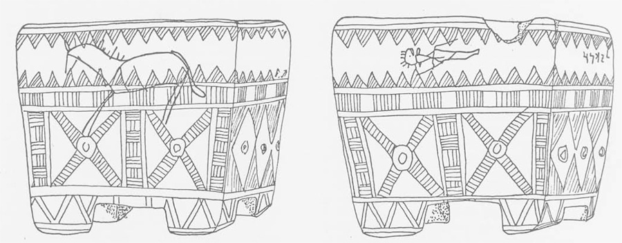 Drawings of the sides of the incense altar, inscribed with the name of the owner, Jakinu.