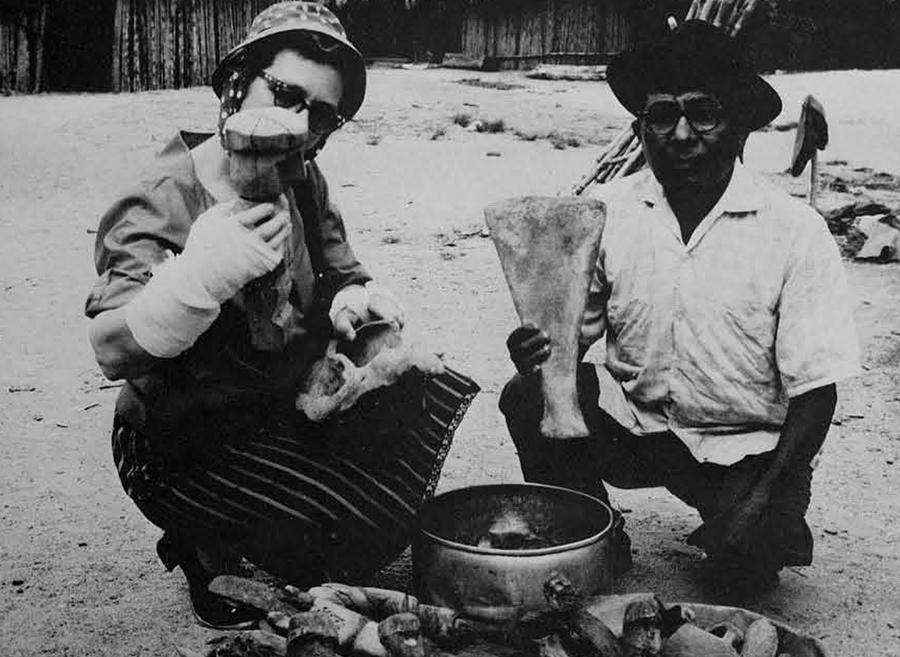 A tribal medicine man shows the author some of his cures: skulls and other bones, uchu medicine dolls, herbs, crooked sticks, certain shells. He prescribes charcoal, taken internally in large doses, for pregnant women in an attempt to avoid having a "Moon-child." He would have treated the author's sunburned arm, so she kept it well wrapped. 