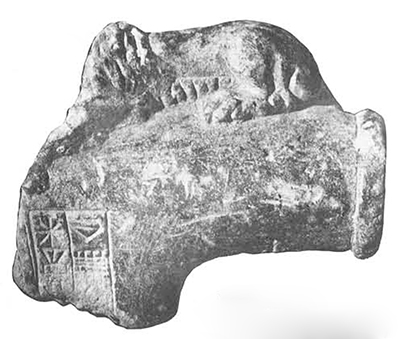 Inscribed stone axe from Old Babylonian level of the temple. 
