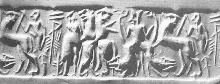 One of the cylinder seals discovered in a room of the Isin-Larsa/Old Babylonian building in WA Early Dynastic style. 