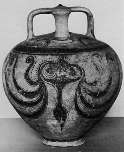 Stirrup jar with a depiction of an octopus.