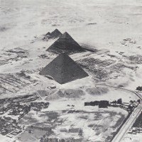 The pyramids of Giza from the northeast. The Great Pyramid is in he foreground with mastabas of the western cemetery laid out in rows to the right and the mastabas of the eastern cemetery on the slope to the left. The Pennsylvania-Yale Expedition has been working in both areas in four summer seasons