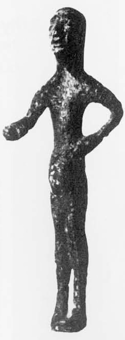 Bronze 'warrior' figureine from Thorigne-en-Charnie (Mayenne). Seventh century B.C. (Boucher 1976, fig.2, no.9
