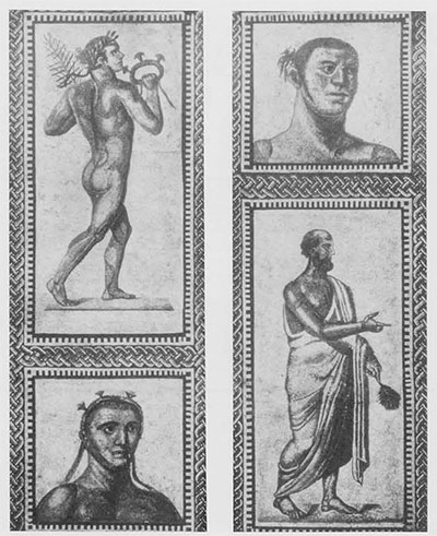 Four mosaics of athletes.