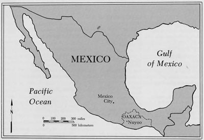 map showing the location of Santiago Nuyoo in the state of Oaxaca, Mexico.