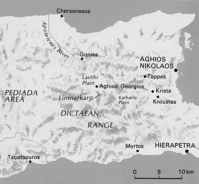 Figure 2. Detail of the Dictaean Mountains showing the location of the Plain of Limnarkaro. 