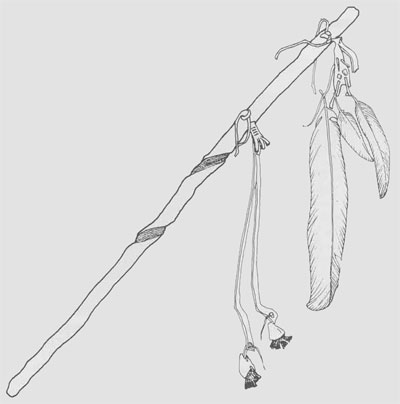 Drawing of a ceremonial dance wand.