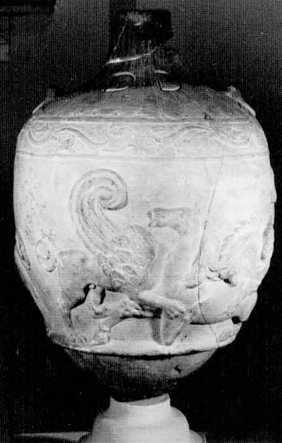 Marble Amphora decorated with two pairs of winged Griffins attacking a doe, eraly 1st century BC.Museum Object Number: MS3446