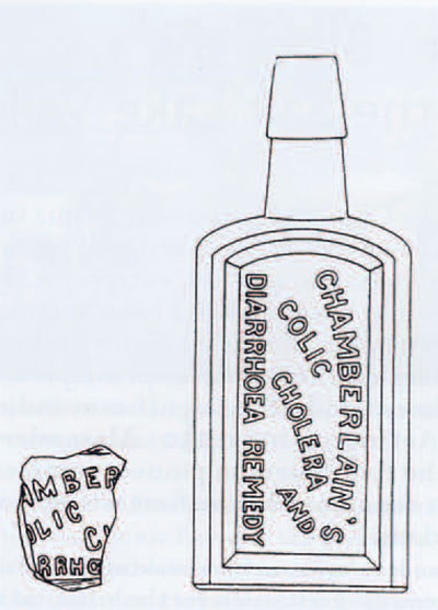 Fig 2. Bottle Framgment with embossed lettering indicating the original contents.