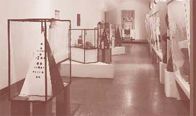 View of the Sharpe Gallery , looking east, with Etruscan and Roman objects, 1958.