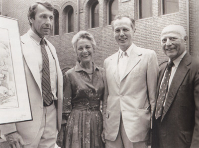 (left to right) Sheldon Hackney, Mrs. Robert L. Trescher, Robert H. Dyson, Jr., and Robert L. Trescher at the Museum presenting the 1982 winner of the "Dig In" poster contest.
