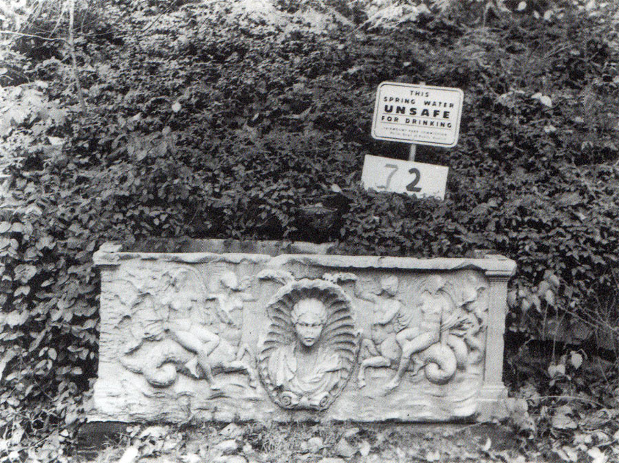 Undated period photo from the Fairmount Park Commission: the MacFarland spring area with its functioning sarcophagus water trough.