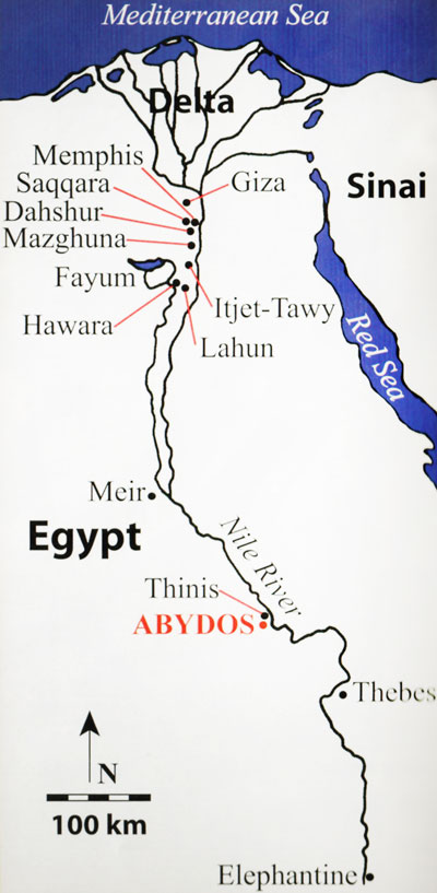 Map of the Nile with important sites marked.