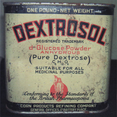 An old tin of pure Dextrose powder.