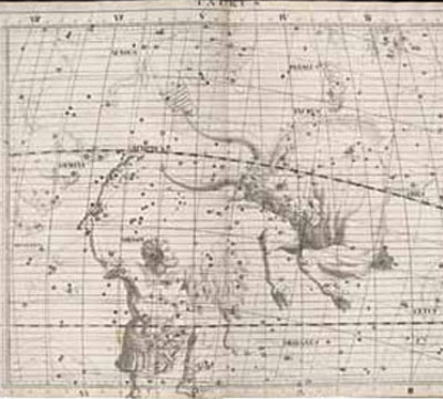 A drawing of the Taurus constellation and surrounding night sky.