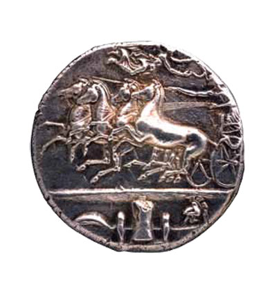 The Museum’s masterpiece Syracusan decadrachm or ten drachm piece (29-126-41) is an exceptionally large and valuable silver coin (7) issued by Sicily’s principal city in the early years of the 4th century BC.