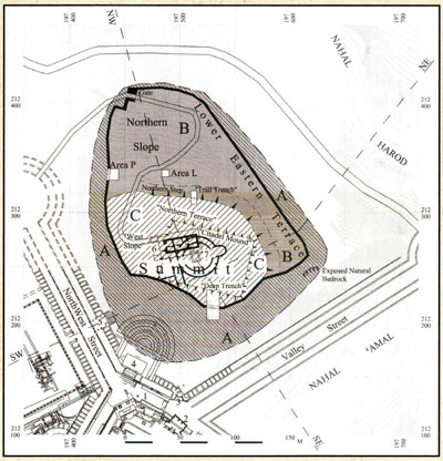 This drawing shows the extent of the tell or mound during the Byzantine period.