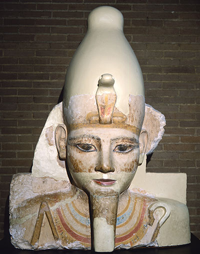 The painted limestone head of Ramses II from the Portal Temple at Abydos is now on display in the Penn Museum’s Egypt (Mummies) Gallery. (UPM object #69-29-1) 