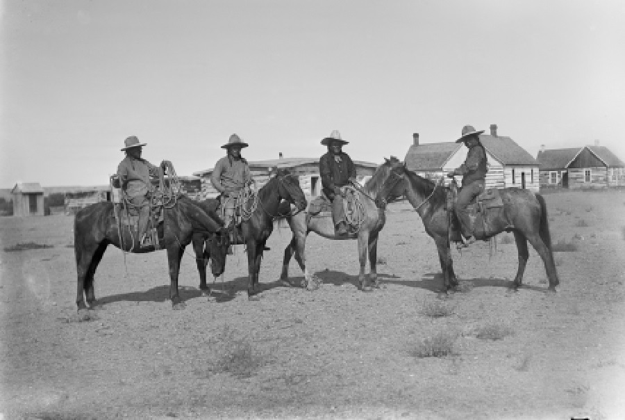 Uncompahgre Utes on horseback, Ouray, Utah, 1909. (UPM image #11548) Photo by J. Alden Mason.