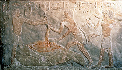 This relief, on view in the first floor Egyptian Gallery, records a butchery scene.