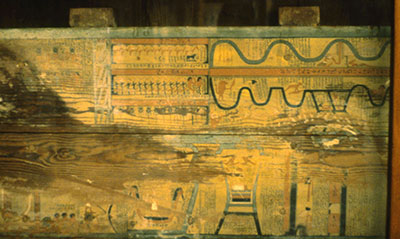a private (non-royal) coffin from el-Bersheh illustrates the two “Ways of Rosetjau,” which the deceased must traverse in the afterlife.