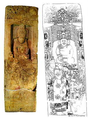 Photo of Stela and drawing of stela