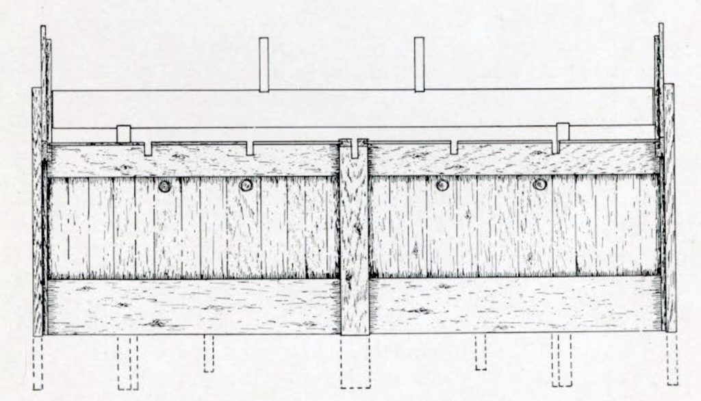 A drawing of the exterior wall of a wood food house