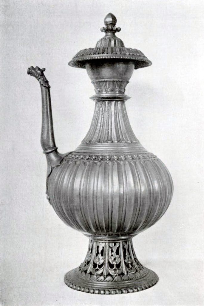 Tall water vessel with spout in the form of an animal