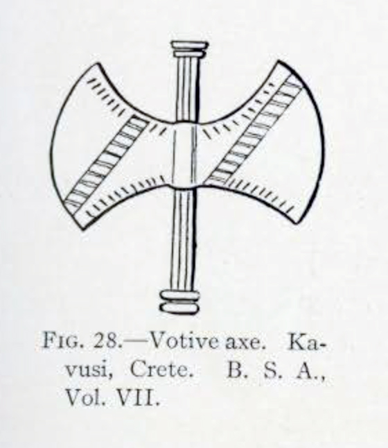 drawing of a double bit axe with stripes on the head