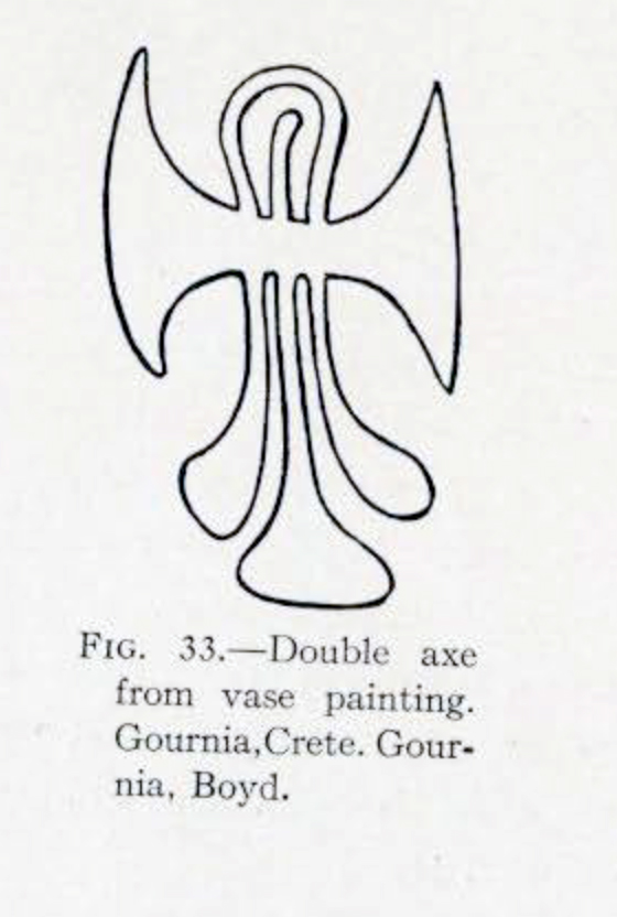 Drawing of a double bit axe with U shaped handle from a painting
