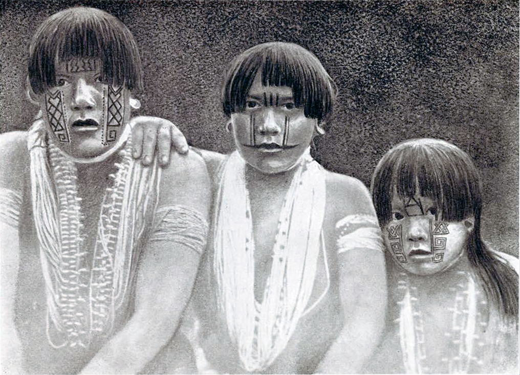 Three children with their faces painted