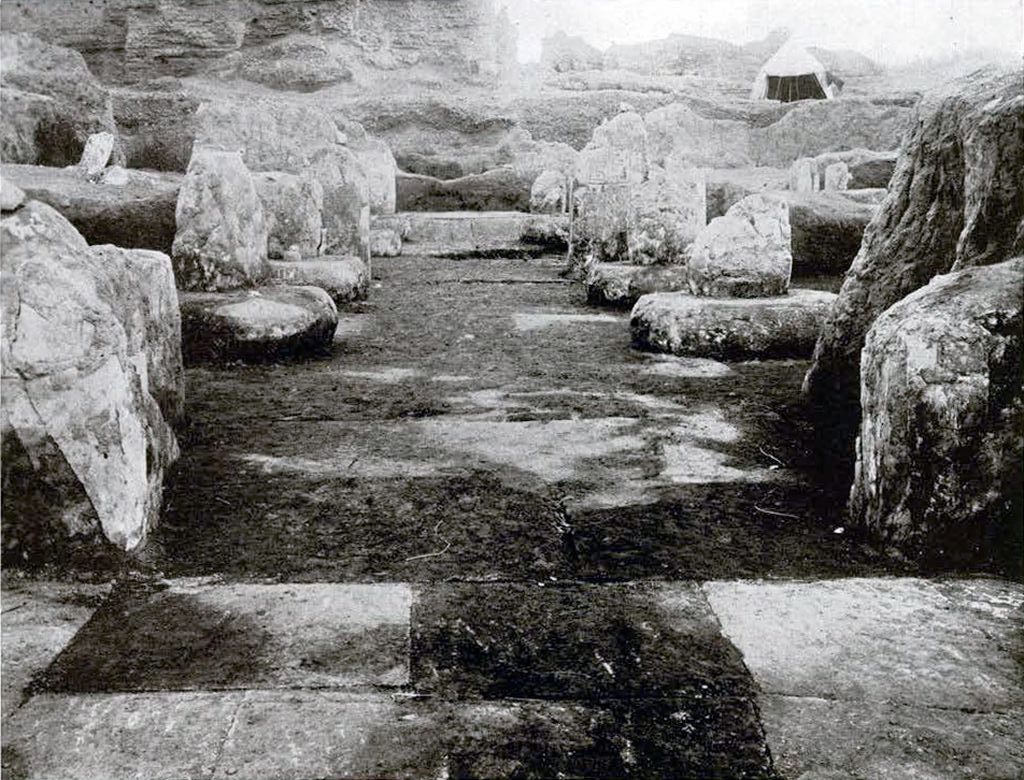 View from the southern end of court looking south to the throne room