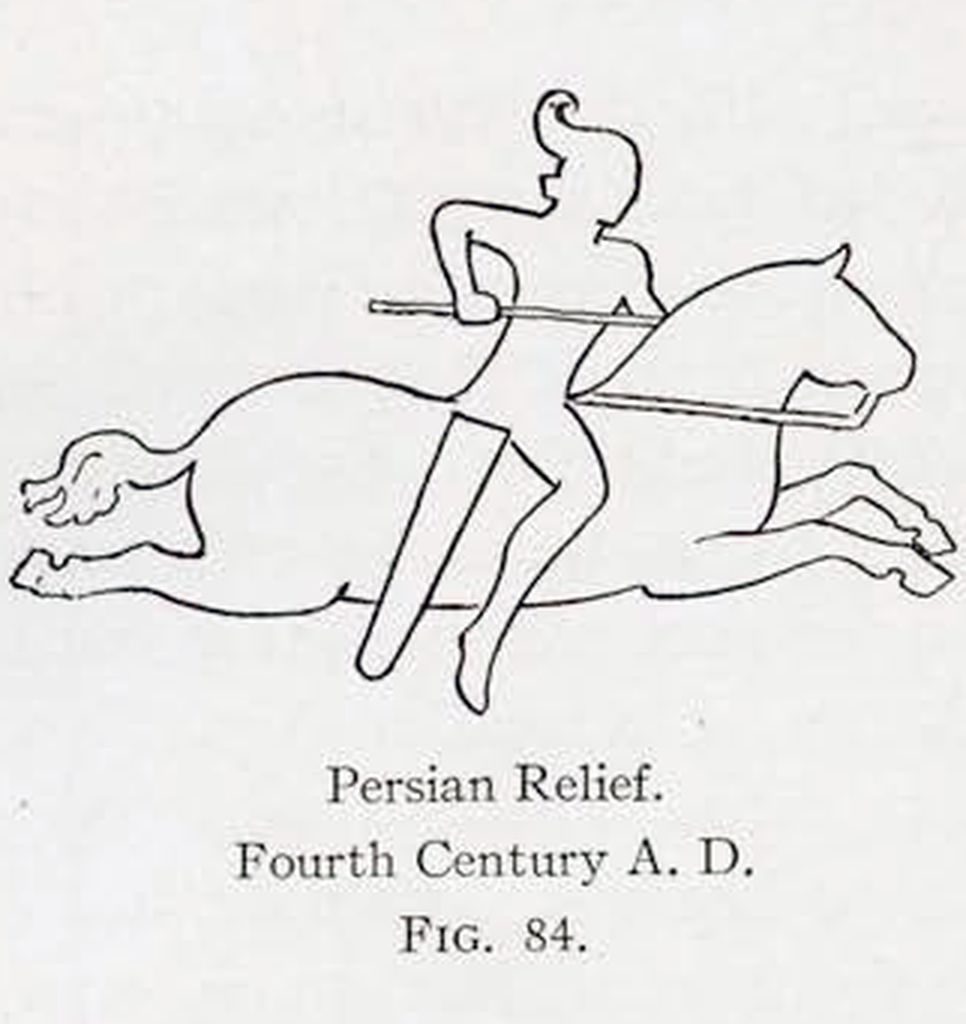Drawing of a Persian relief of a galloping horse with and rider