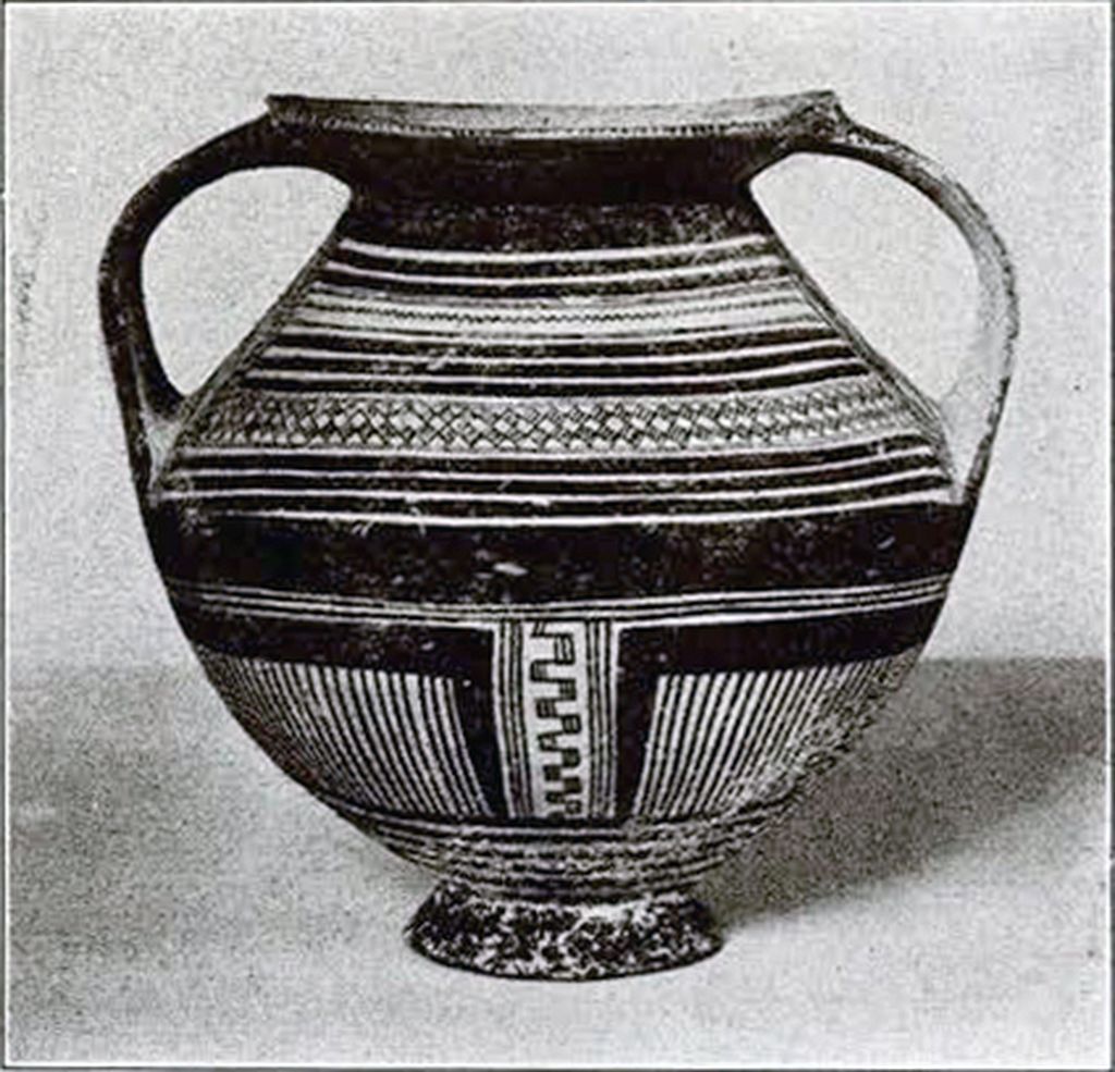 A painted krater in the Peucetian geometric style