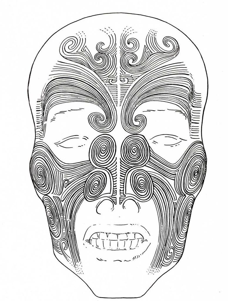 The designs of the skin of a Maori Moko face on