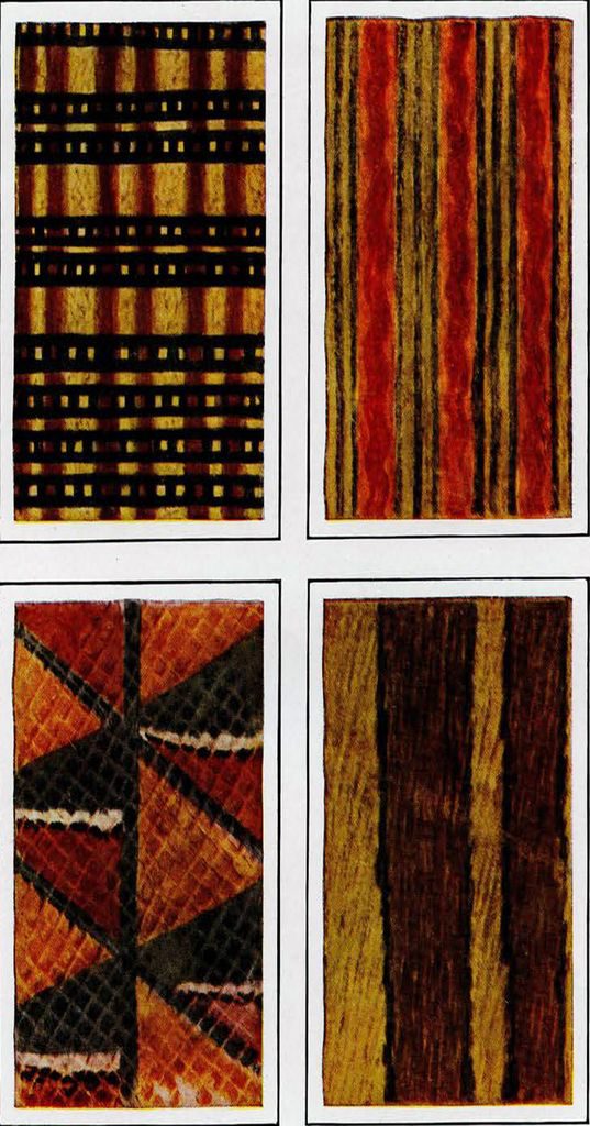 Drawings of pieces of cloth made from bark