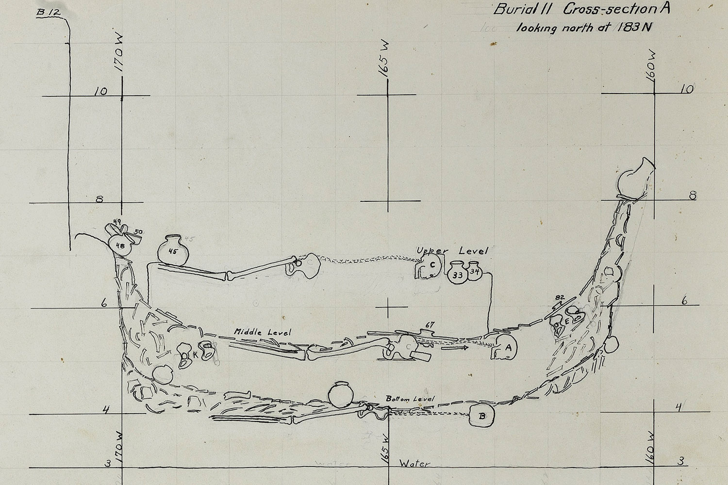Excavation sketch of Burial 11 at Sitio Conte, showing the layers of the grave.