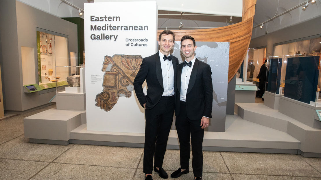 Two gala attendees in the new Eastern Mediterranean Gallery.