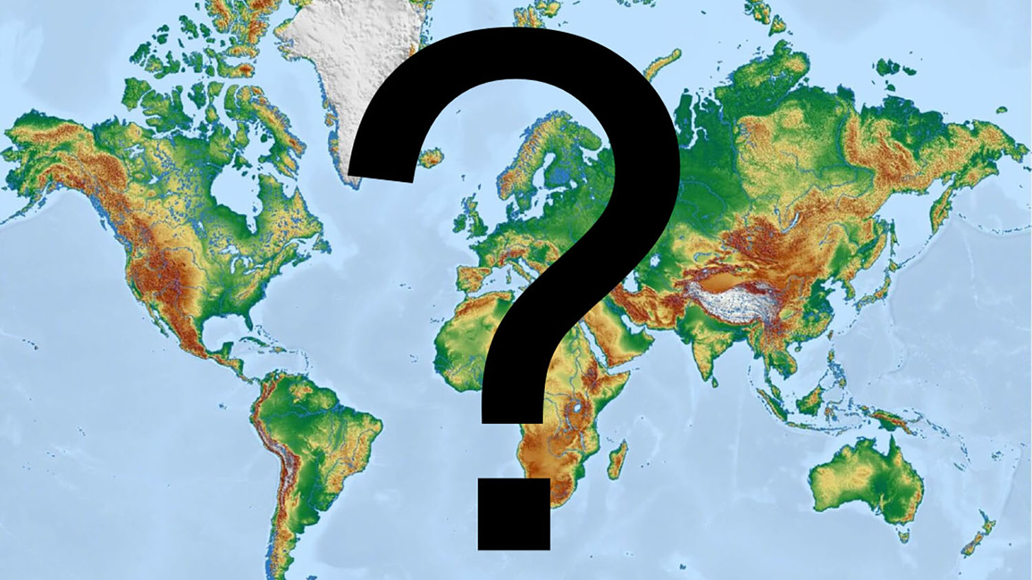 A world map with a large question mark over it.