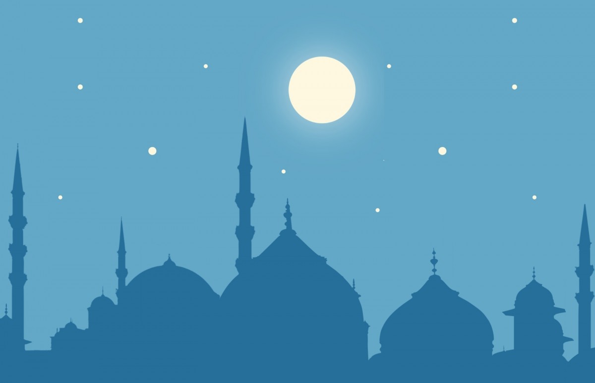 Background art of a mosque silhouette.