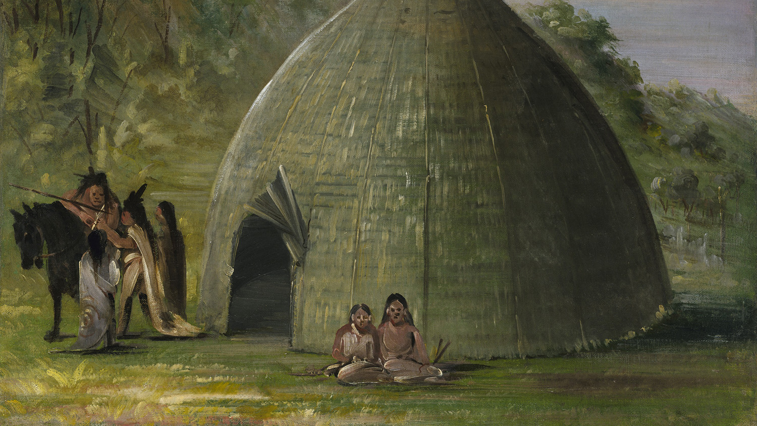 Painting of indigenous people and their home.