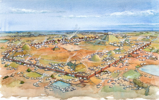 Painting of the city of Cahokia..